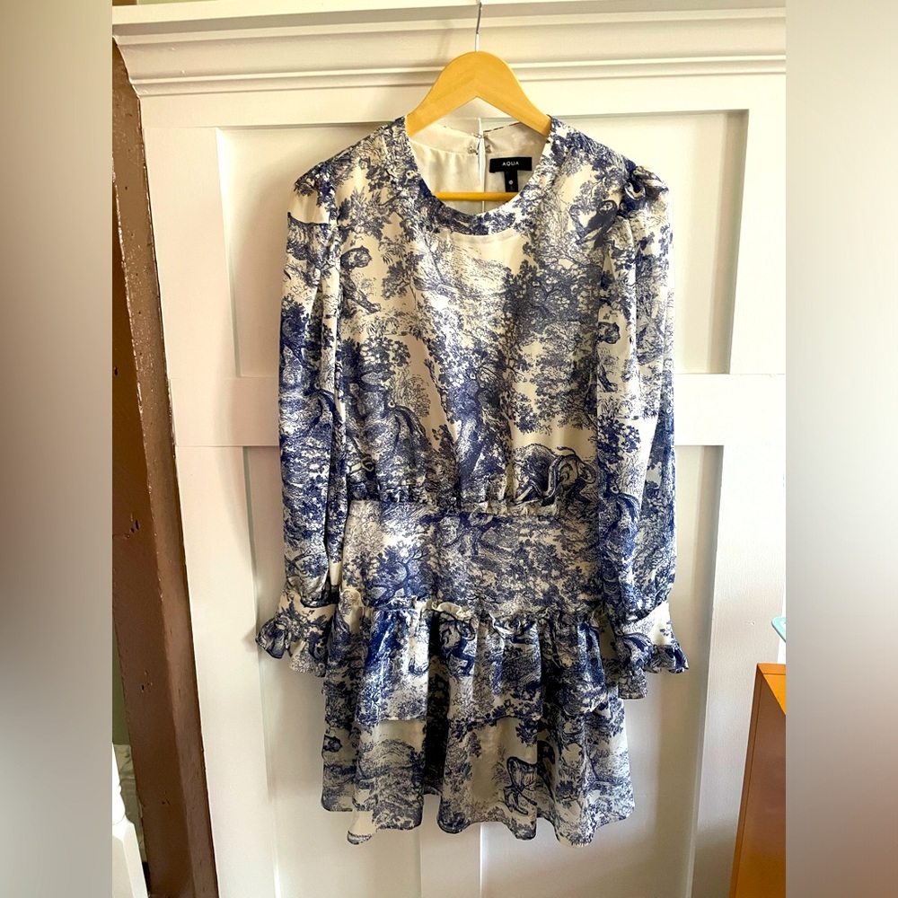 Aqua Toile Mini Dress (smocked skirt)